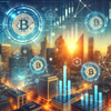 Cityscape and blockchain graphics highlighting DeFi and REITs innovation