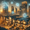 Blockchain network overlaying modern real estate properties, representing tokenized ownership